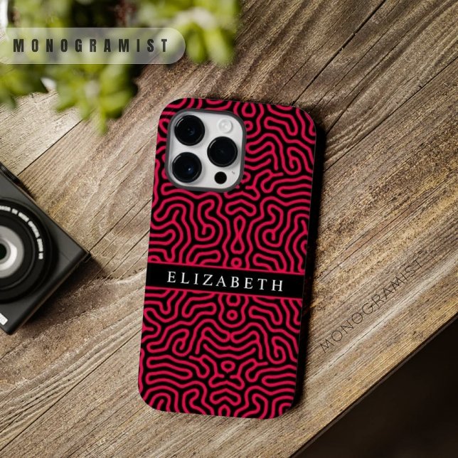 Geometrisch anpassbares rosa schwarzes Maze Case-Mate iPhone 14 Pro Max Hülle (Customizable Pink Black Maze Geometric Case-Mate iPhone Case)
