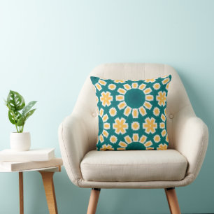 Geometrisch aquamarin und gelb kissen