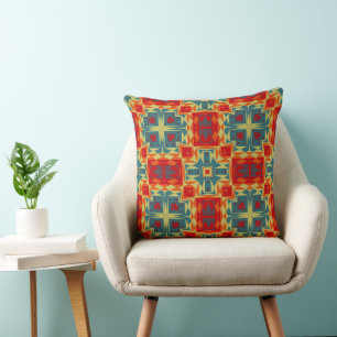 geometrisch blau, rot, orange und gelb kissen