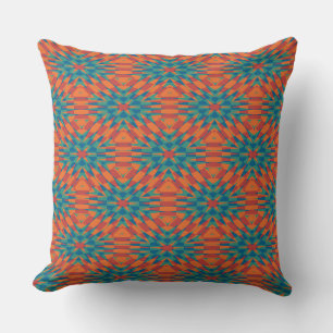 geometrisch blau, türkis, rot und orange kissen