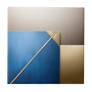 geometrisch blaues, goldfarbenes und weißes Muster Fliese