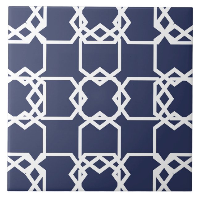 Geometrisch, dekorativ, modern, marineblau, weiß fliese (Vorderseite)