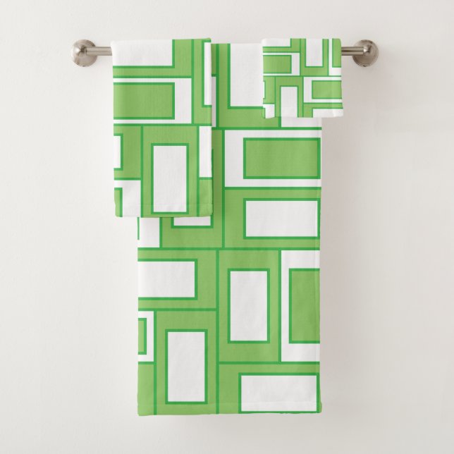 Geometrisch des grünen weißen Rechtecks Badhandtuch Set (Insitu)