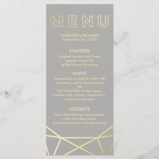 geometrisch | Dove Gray and Gold Menu Menükarte (Vorderseite)