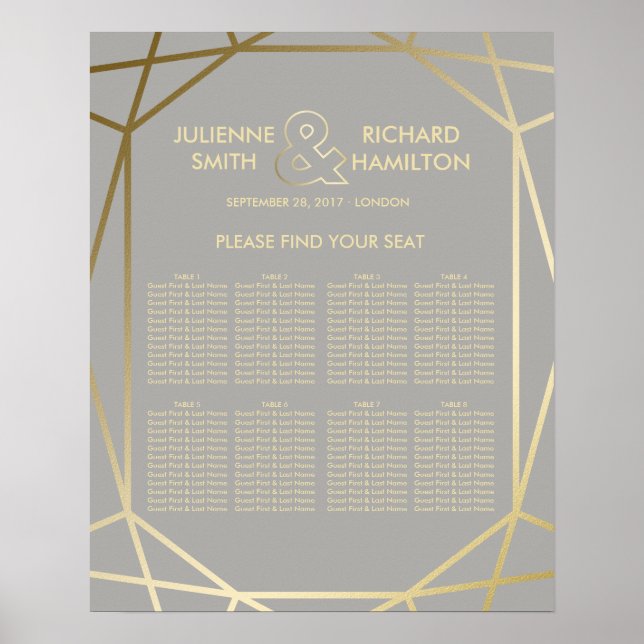 geometrisch | Dove Gray and Gold Seating Chart Poster (Vorne)