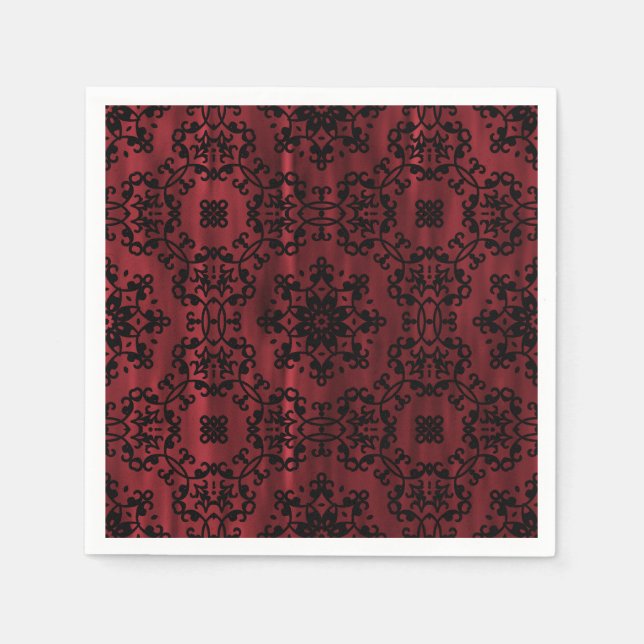 geometrisch dunkelrote und schwarz-gotische Grunge Serviette (Vorderseite)