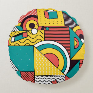 Geometrisch farbig: abstraktes Muster. Rundes Kissen