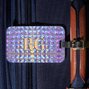 Geometrisch für Monogramm, Gold, Blau und Lila Iri Gepäckanhänger