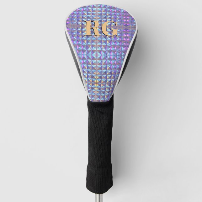 Geometrisch für Monogramm, Gold, Blau und Lila Iri Golf Headcover (Vorderseite)
