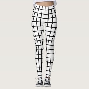 Geometrisch geformtes, schwarz gestreiftes Gitter Leggings