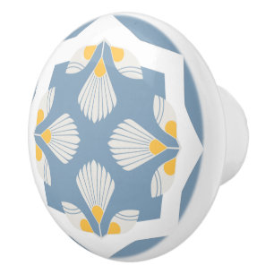 geometrisch gelb und aquamarine ethnische Blume Keramikknauf