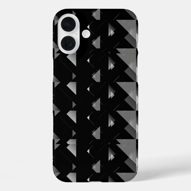 Geometrisch Gemustertes Schwarzes Grau-Dreieck iPhone 16 Plus Hülle (Rückseite)