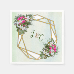 Geometrisch - Glitzer-Rahmen und Blume-Bouquets Serviette