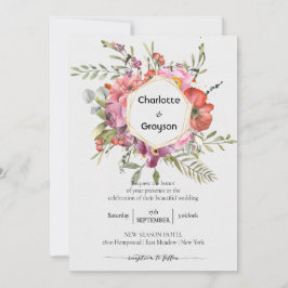 Geometrisch Gold | Violet Floral Bouquet Wedding Einladung