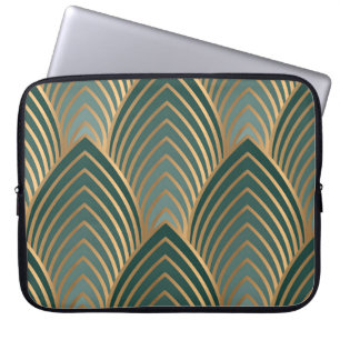 Geometrisch goldgrün: Vintag nahtlos. Laptopschutzhülle