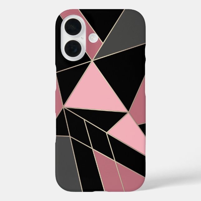 Geometrisch, grau, rosa iPhone 16 hülle (Rückseite)
