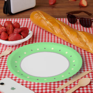 Geometrisch Grün Creme Grau Punkte Pappteller