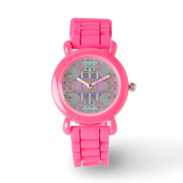 Geometrisch grün Lila rosa Armbanduhr (Vorderseite)