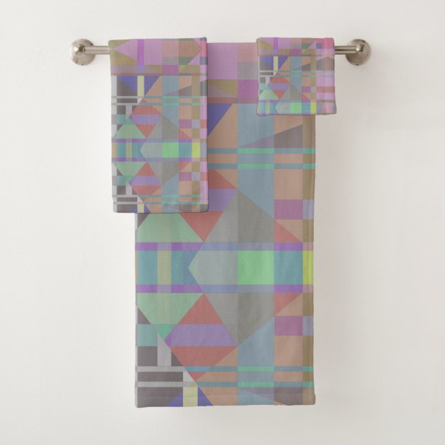 Geometrisch grün Lila rosa Badhandtuch Set (Insitu)