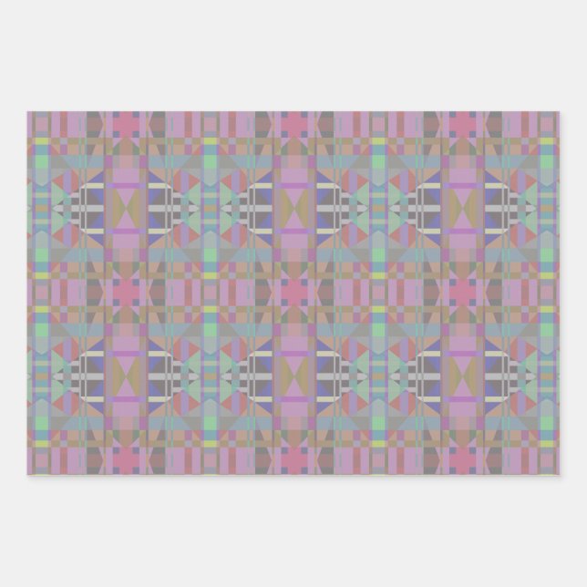 Geometrisch grün Lila rosa Geschenkpapier Set (Vorderseite)