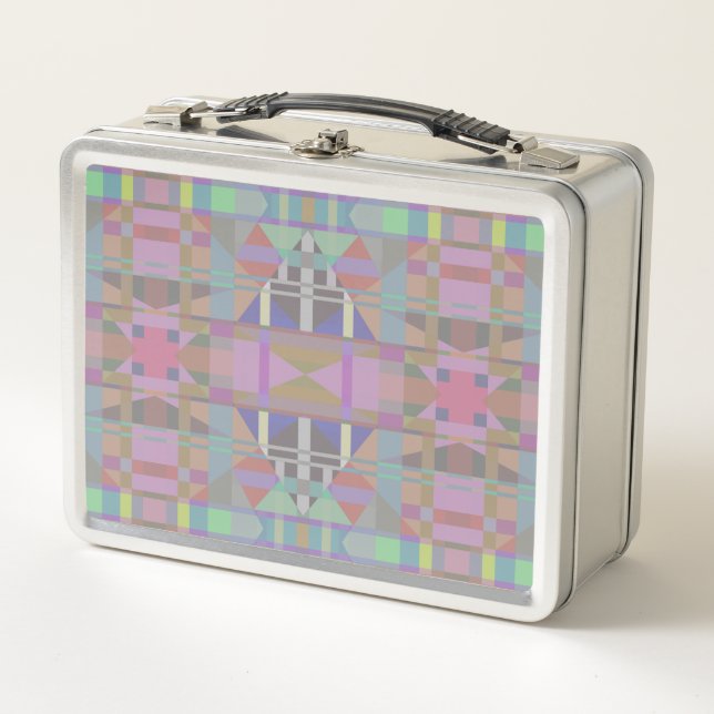 Geometrisch grün Lila rosa Metall Brotdose (Vorderseite)