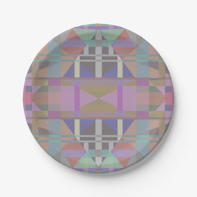 Geometrisch grün Lila rosa Pappteller (Vorderseite)