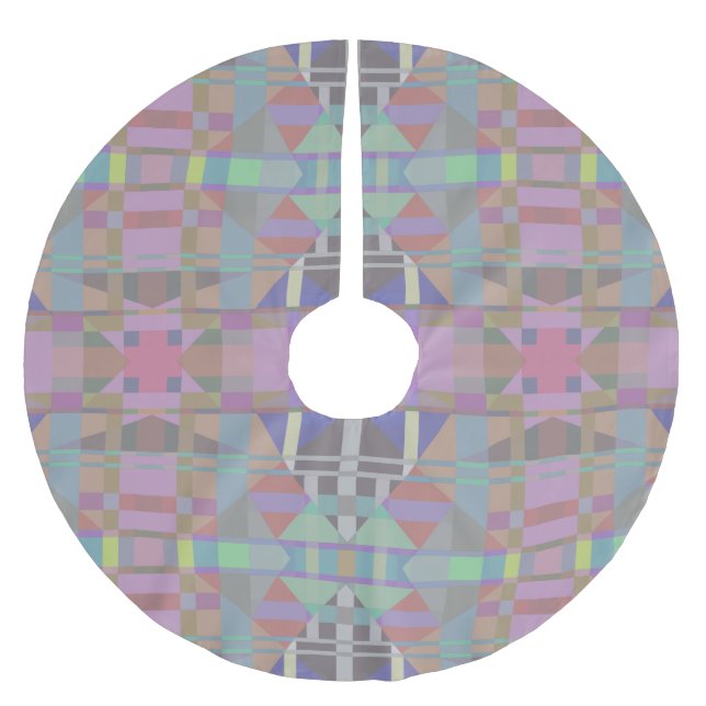 Geometrisch grün Lila rosa Polyester Weihnachtsbaumdecke (Vorderseite)