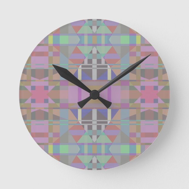 Geometrisch grün Lila rosa Runde Wanduhr (Vorderseite)