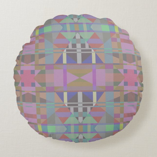 Geometrisch grün Lila rosa Rundes Kissen (Vorderseite)