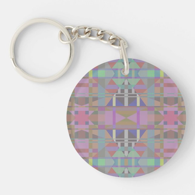 Geometrisch grün Lila rosa Schlüsselanhänger (Vorderseite)