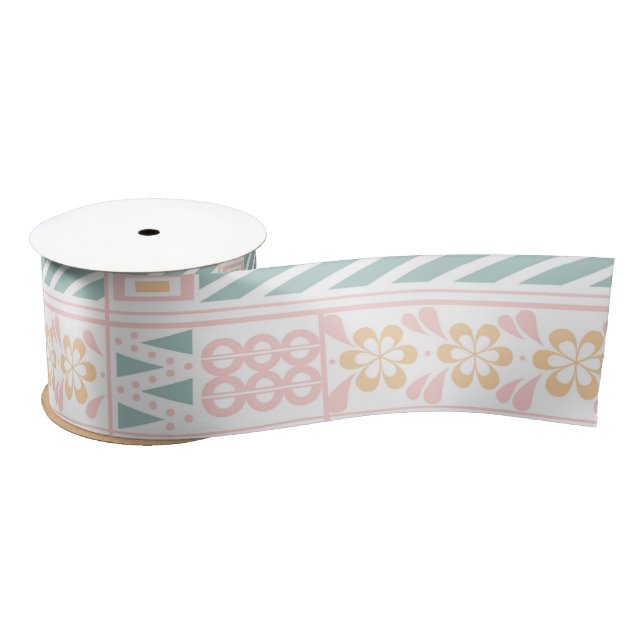 Geometrisch grün und peach satinband (Spule)