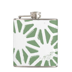 geometrisch-grün-weiß gezogenes Olivenmuster Flachmann