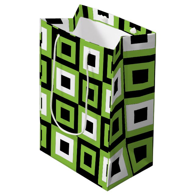 Geometrisch, grün, weiß mittlere geschenktüte (Vorderseite Schrägansicht)