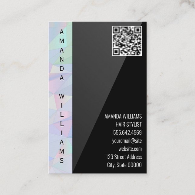 Geometrisch Holografisch | Black Sleek | QR-Code Visitenkarte (Vorderseite)