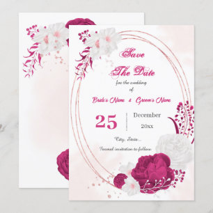 geometrisch hübsche Fuchsien und weiße Blumen Save The Date