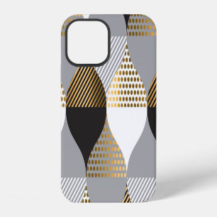 Geometrisch Luxus: schwarz, goldfarbenes Muster iPhone 12 Hülle