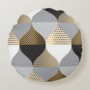 Geometrisch Luxus: schwarz, goldfarbenes Muster Rundes Kissen