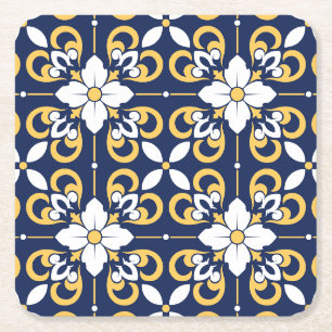 geometrisch-marokkanisch-blaue goldene Zierfliese Rechteckiger Pappuntersetzer