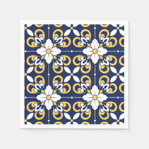 geometrisch-marokkanisch-blaue goldene Zierfliese Serviette
