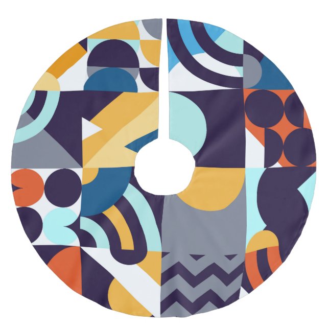 Geometrisch mehrfarbig: Primitive Formen Fusion Polyester Weihnachtsbaumdecke (Vorderseite)