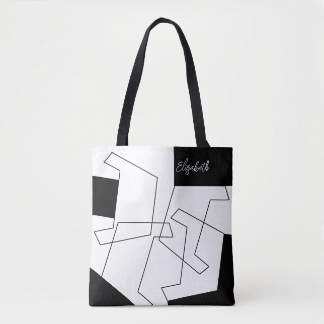 Geometrisch Mit Monogramm Schwarz und Weiß Tasche (Vorderseite)