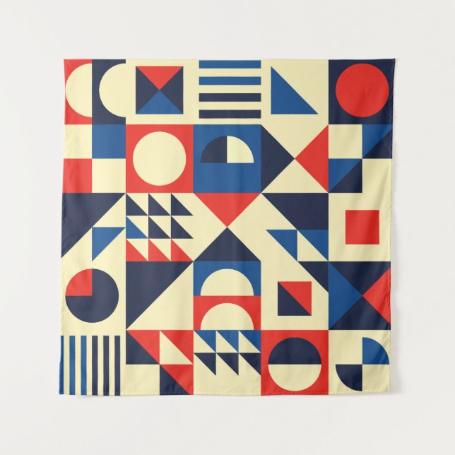 Geometrisch Mitte des Jahrhunderts: Funky Retro Mu Wandteppich (Vorderseite)