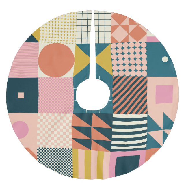 Geometrisch modern Abstrakt: Farbiges Design Polyester Weihnachtsbaumdecke (Vorderseite)