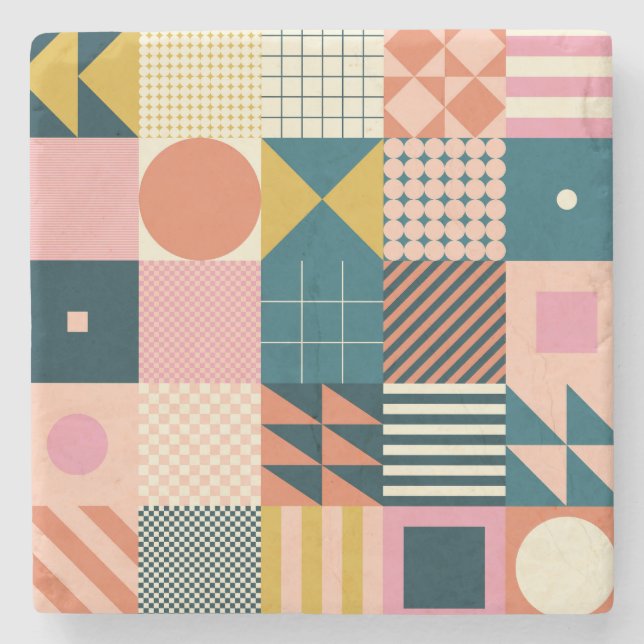 Geometrisch modern Abstrakt: Farbiges Design Steinuntersetzer (Vorderseite)