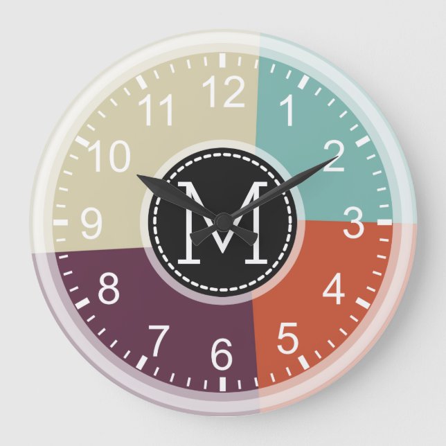 Geometrisch, modern, Retro farbig #6 Große Wanduhr (Vorderseite)