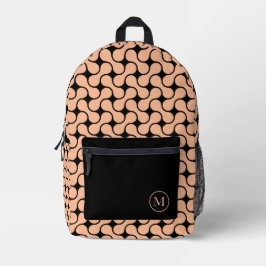 Geometrisch-moderne Peach Black Monogram Bedruckter Rucksack