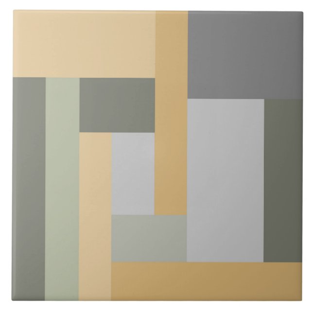 Geometrisch, pastellfarben, grün, Senfgelb, grau Fliese (Vorderseite)