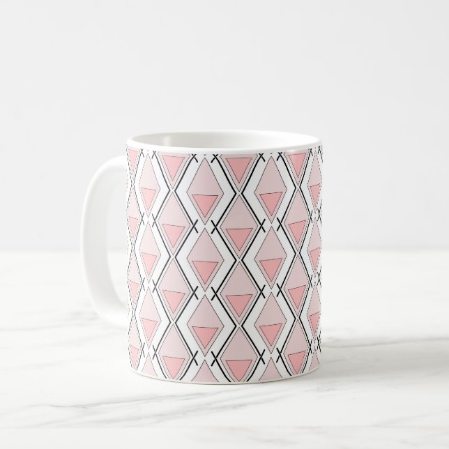 geometrisch rosa beige Muster Kaffeetasse (Vorderseite Links)