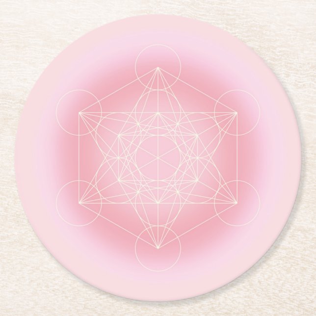 geometrisch, rosa, Metatron, Untersetzer, Zen Runder Pappuntersetzer (Vorderseite)