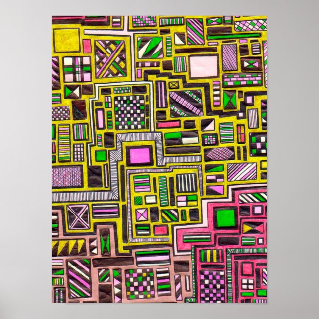 geometrisch rosa und gelbe Formen Pop Art Poster (Vorne)